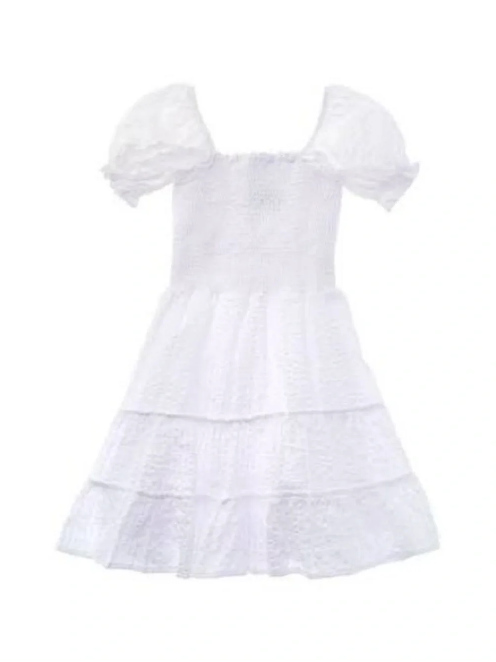 Pexioto NWT Coco White Smocked Puff Sleeve Mini Dress Size Medium - Picture 4 of 8